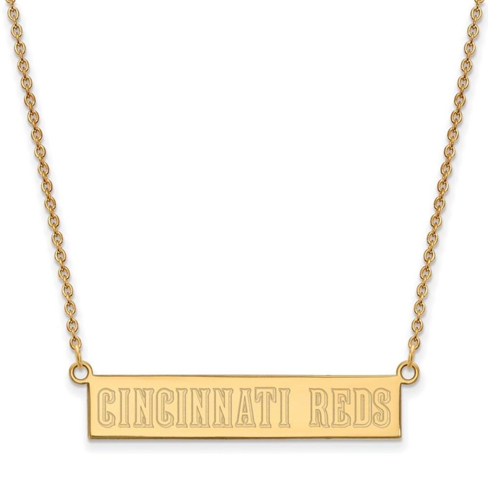 14K Gold Plated S.S. MLB Cincinnati Reds Small Bar Necklace, 18 Inch